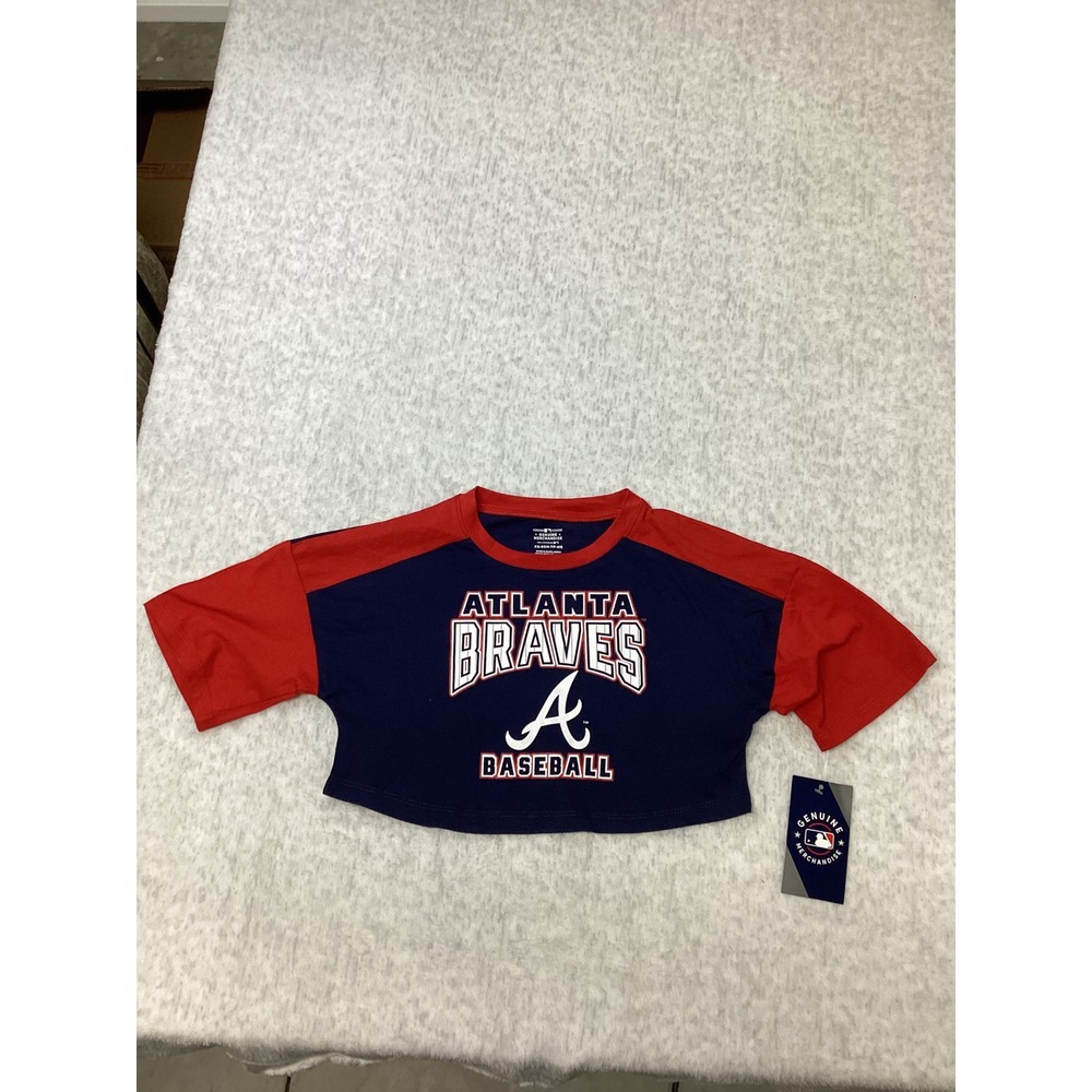 Atlanta Braves Girls Navy Red Crop Top‎ Baseball Shirt XS 4/5 MLB 9K3GMB52-ATL